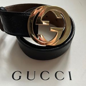 Gucci signature black leather belt sz 85